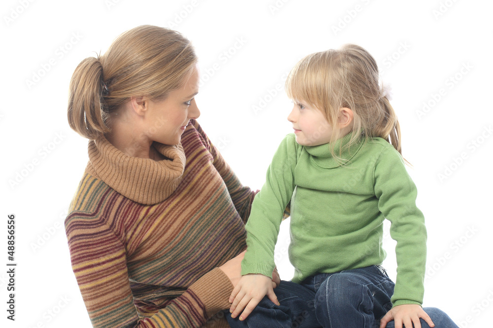 Young modern mother holds a daughter Young modern mother holds a daughter