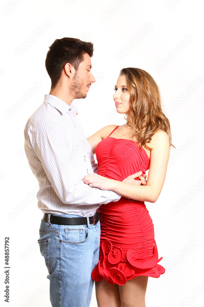 Young couple hugging isolated on white background Young couple hugging isolated on white background