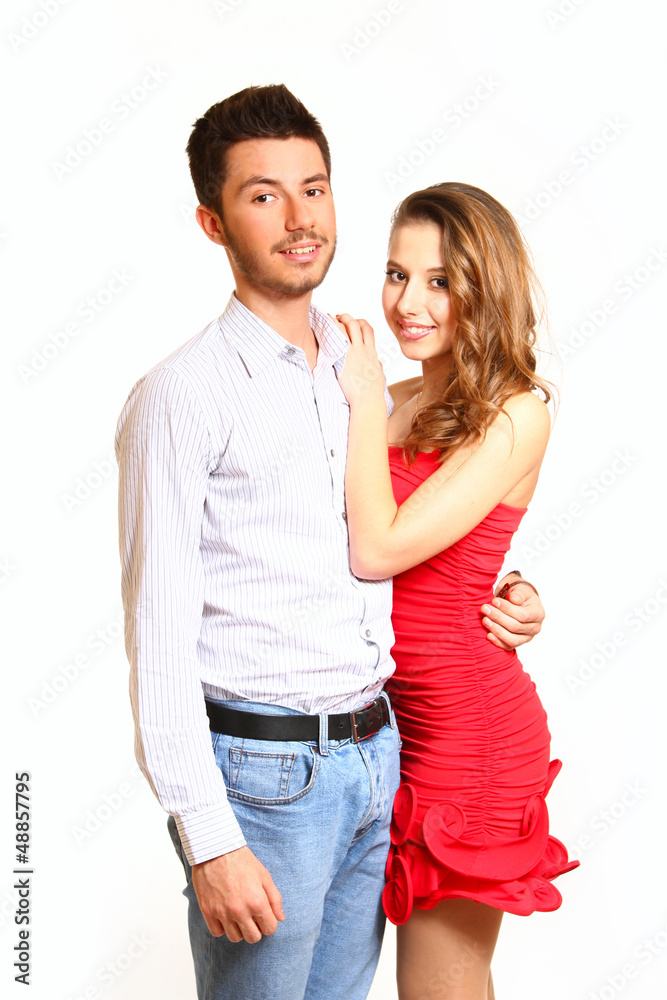 Girl with loved boy isolated on white background Girl with loved boy isolated on white background