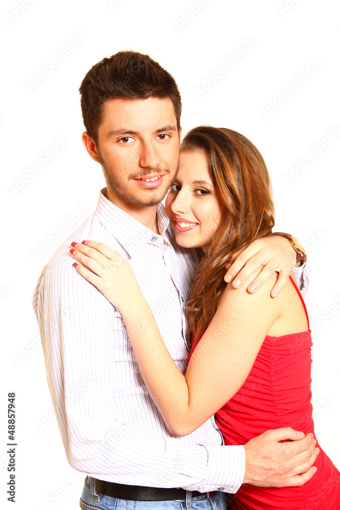 Romantic happy young couple isolated on white background Romantic happy young couple isolated on white background