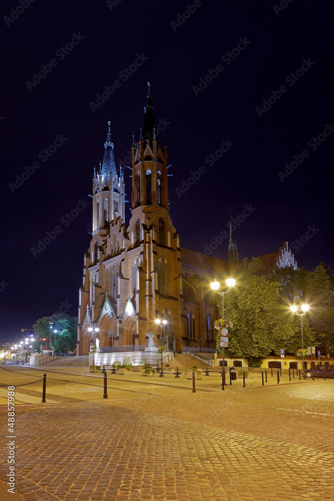 Cathedral Basilica at Night in Bialystok, Poland.