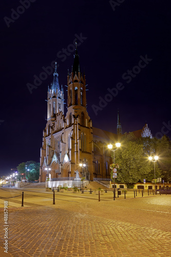 Cathedral Basilica at Night in Bialystok, Poland.
