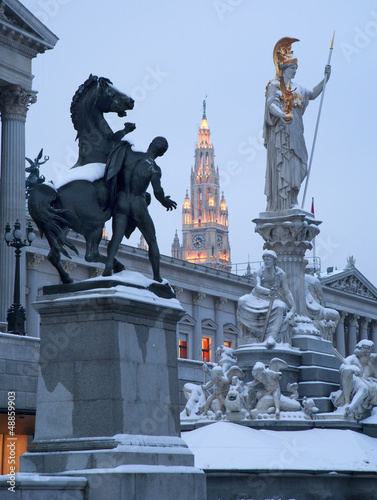 Vienna - Pallas Athena fountain and parliamen in winter
