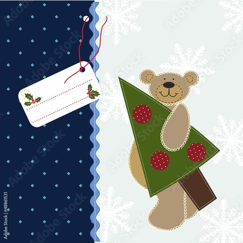 Cute Teddy Bear with Christmas Tree