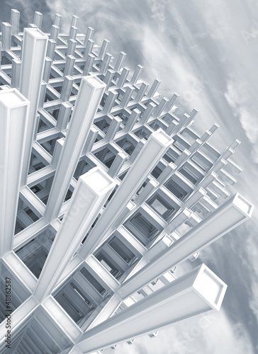 White braced construction above cloudy sky