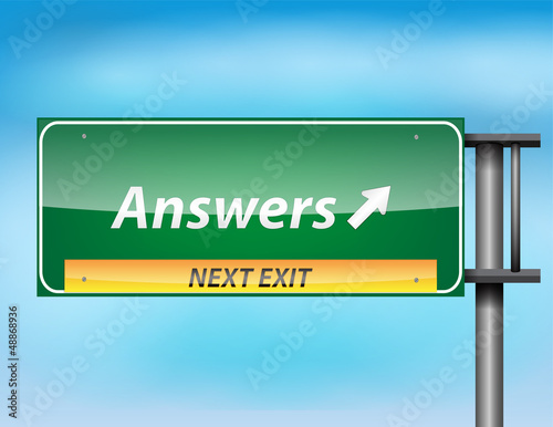 Glossy highway sign with 'Answers' text