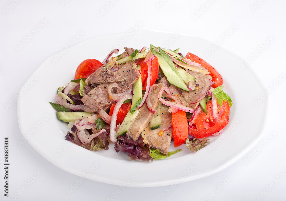 Salad with tongue and vegetables