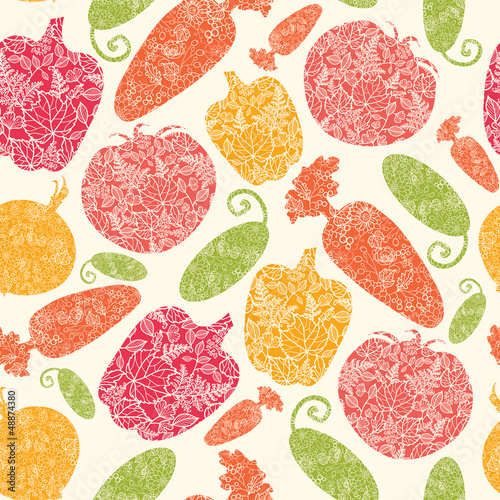Vector textured vegetables seamless pattern background with hand