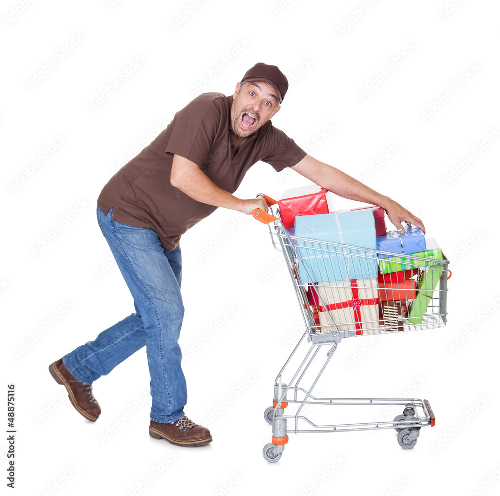 Happy Man With Shopping Cart
