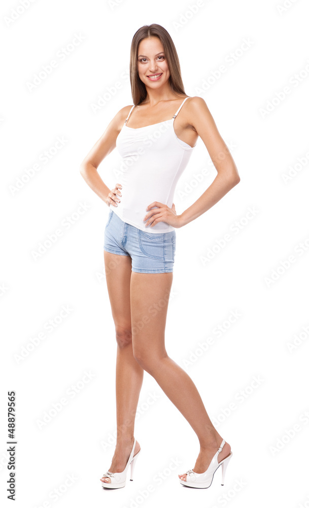 Beautiful slim woman in white t-shirt Beautiful slim woman in white t-shirt