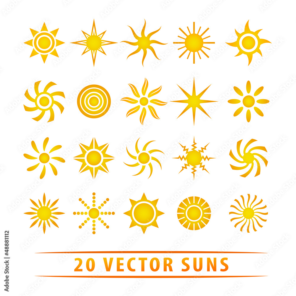 Vector set of sun symbols. Vector set of sun symbols.