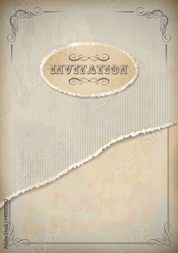 Vintage grunge invitation paper with frame and text