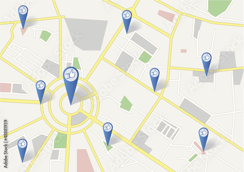 GPS Map Showing Social Networking with markers & Like symbol
