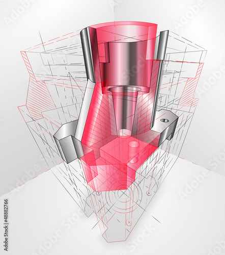 Vector 3D driwing of metallic part easy editable (visual aids)