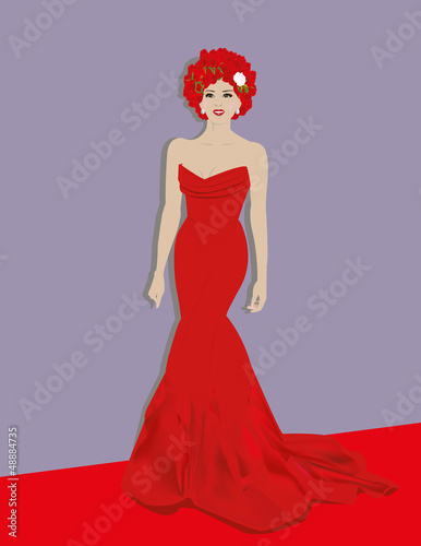 Glamorous woman in red dress
