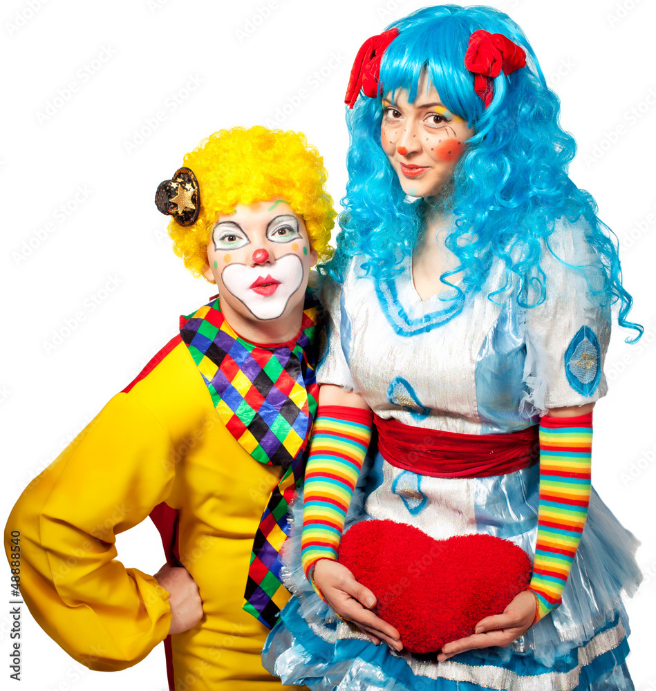 Clown giving his heart actress.