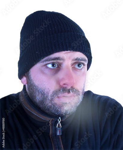 Man in hypothermia on a white background