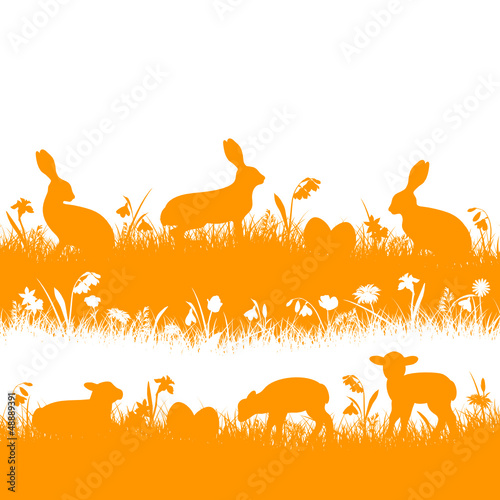 Easter Background Meadow Bunny Sheep Orange