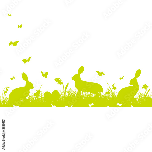 Easter Card Meadow Bunnies & Butterflies Green