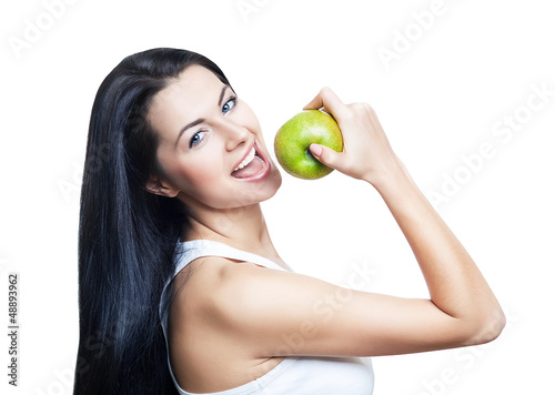 sexy woman eating green apple
