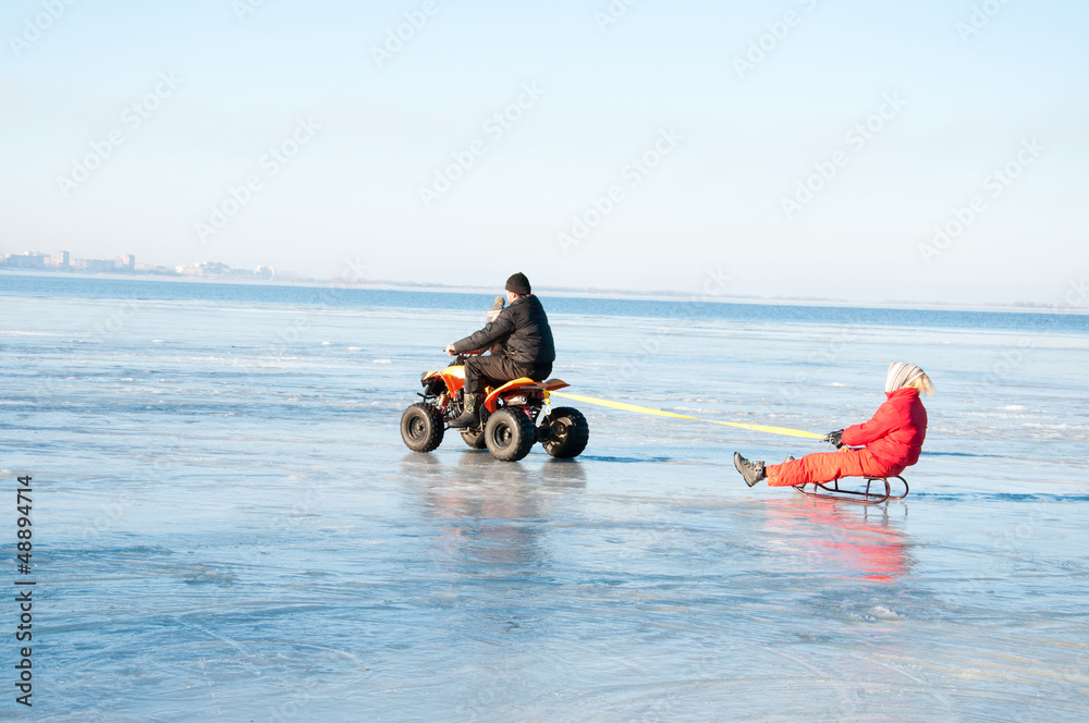Happy family on ice