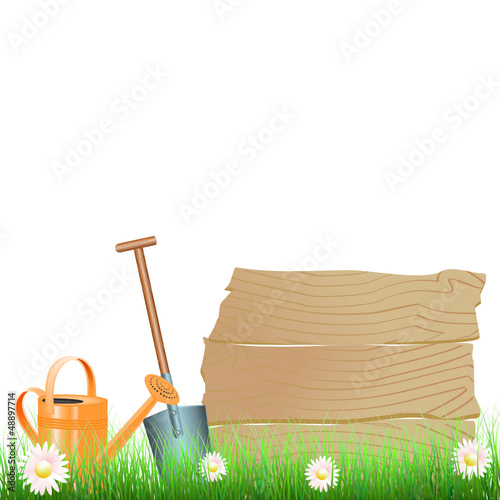 Gartenarbeit mit Gießkanne und Spaten