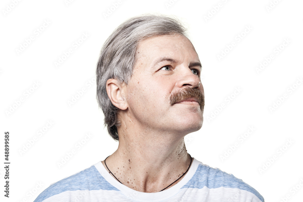 mature man look into the distance isolated on white background mature man look into the distance isolated on white background