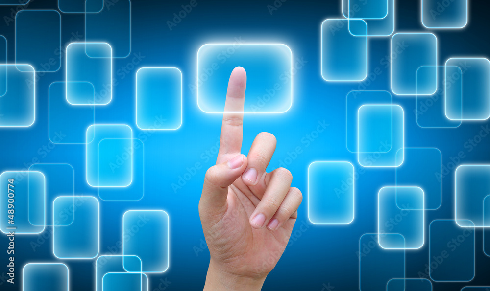 businessman hand pushing button on a touch screen interface businessman hand pushing button on a touch screen interface