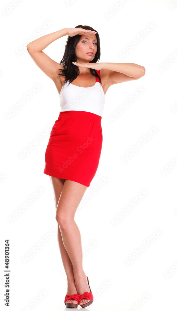 Portrait of sexy brunette in red white dress isolated Portrait of sexy brunette in red white dress isolated
