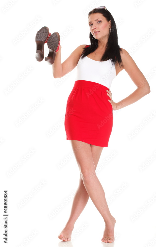 Portrait of sexy brunette in red white dress isolated Portrait of sexy brunette in red white dress isolated