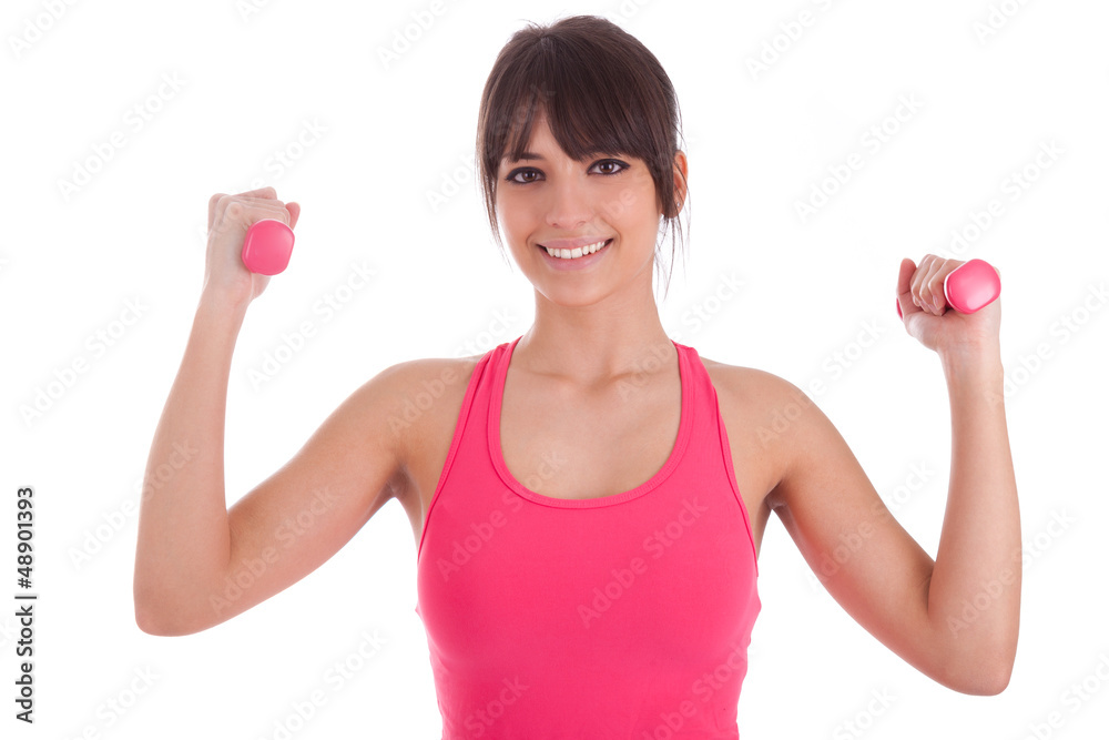 Portrait of a fitness woman working out with free weights Portrait of a fitness woman working out with free weights