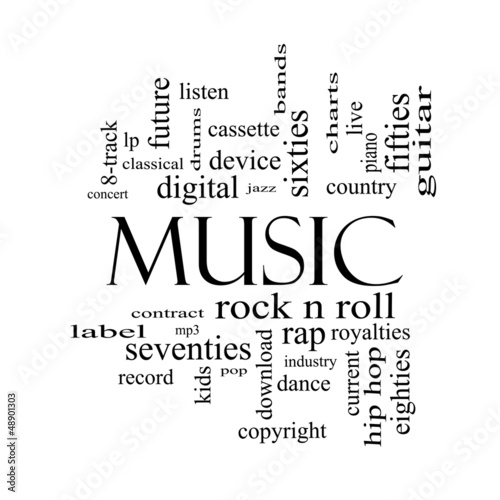 Music Word Cloud Concept in Black and White #48901303
