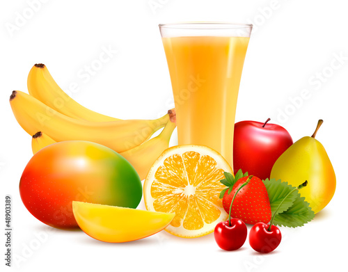 Fresh color fruit and juice. Vector illustration