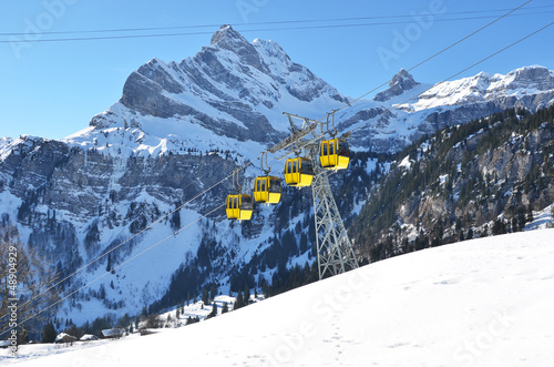 Gondolas of cable road. Switzerland