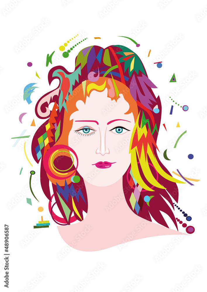 Portrait of a young woman in style modern art isolated Portrait of a young woman in style modern art isolated