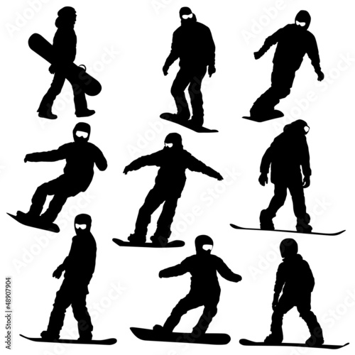 Set  snowboarders silhouettes. Vector illustration.