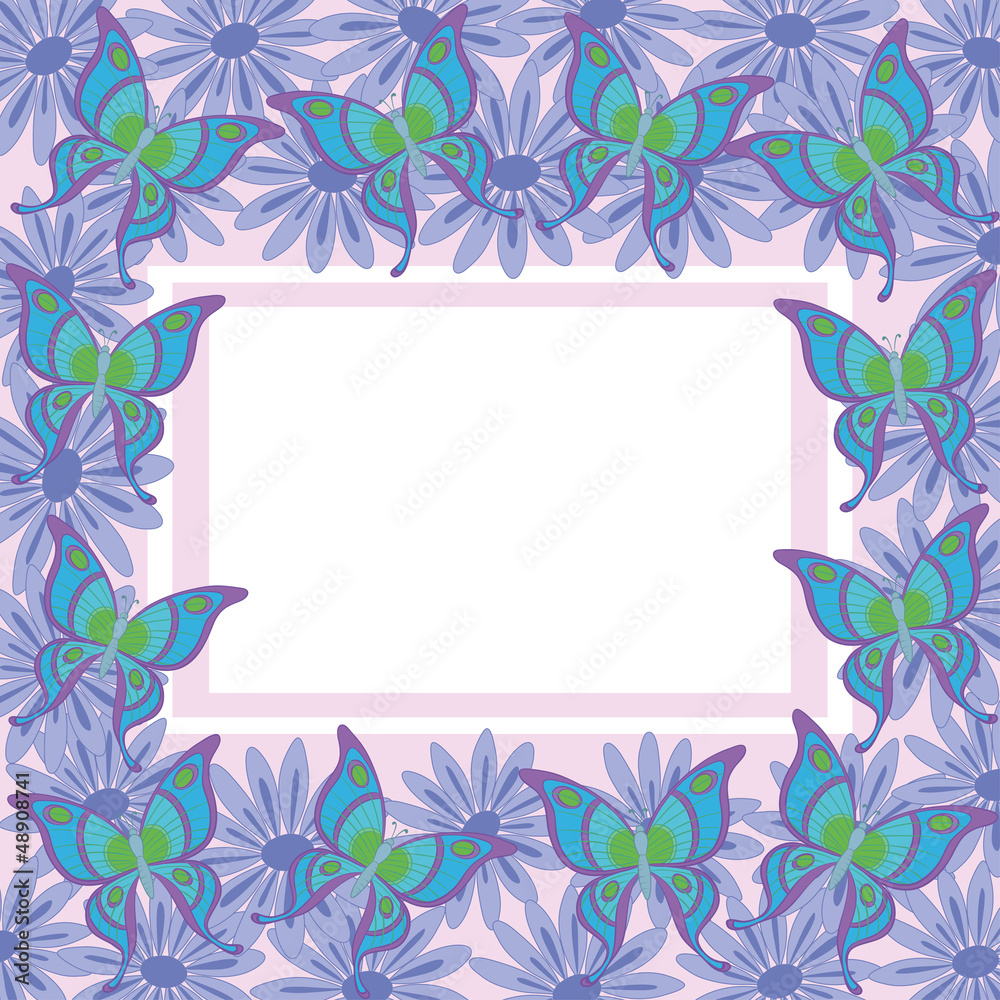 Frame of flowers and butterflies