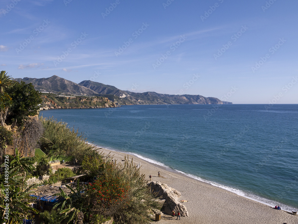 Overlooking the Burriana Beach in Nerja Andalucia Spain