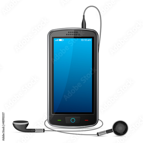 vector illustration of mobile phone with pair of earphone