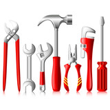 vector illustration of collection of tools against white