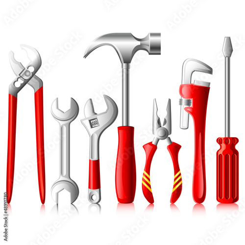 vector illustration of collection of tools against white