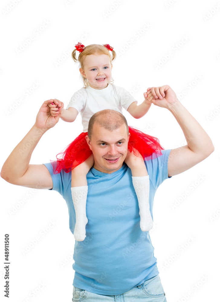 Happy father with daughter isolated on white background Happy father with daughter isolated on white background