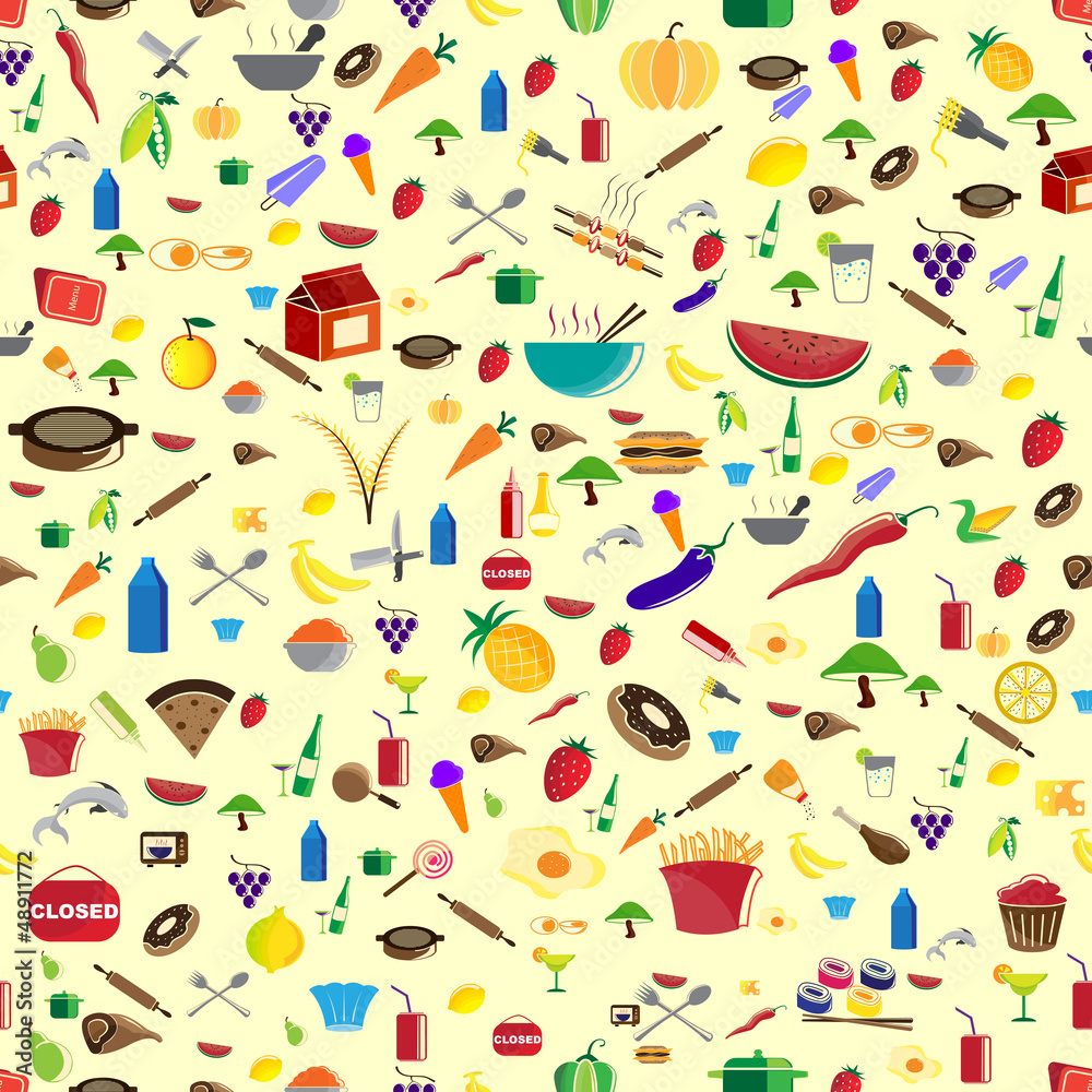 vector illustration of food template with colorful food icon