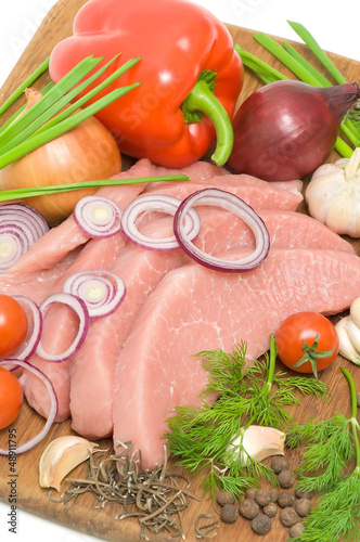 schnitzel of pork and vegetables close up