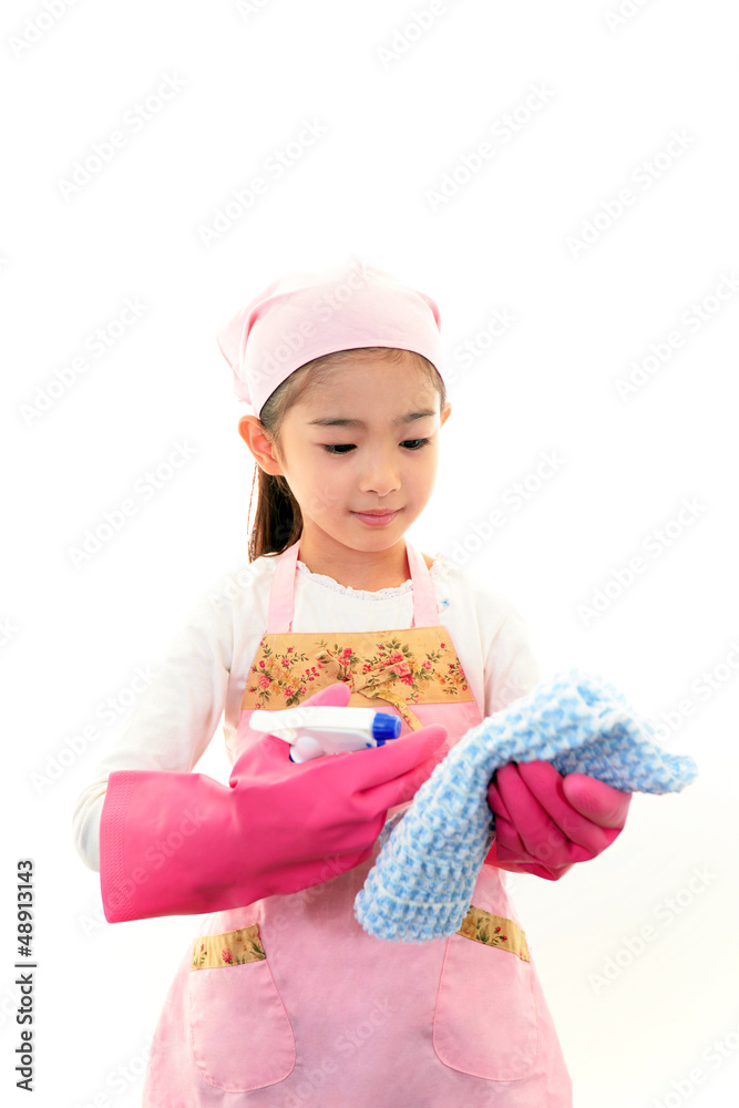 掃除をする女の子 掃除をする女の子