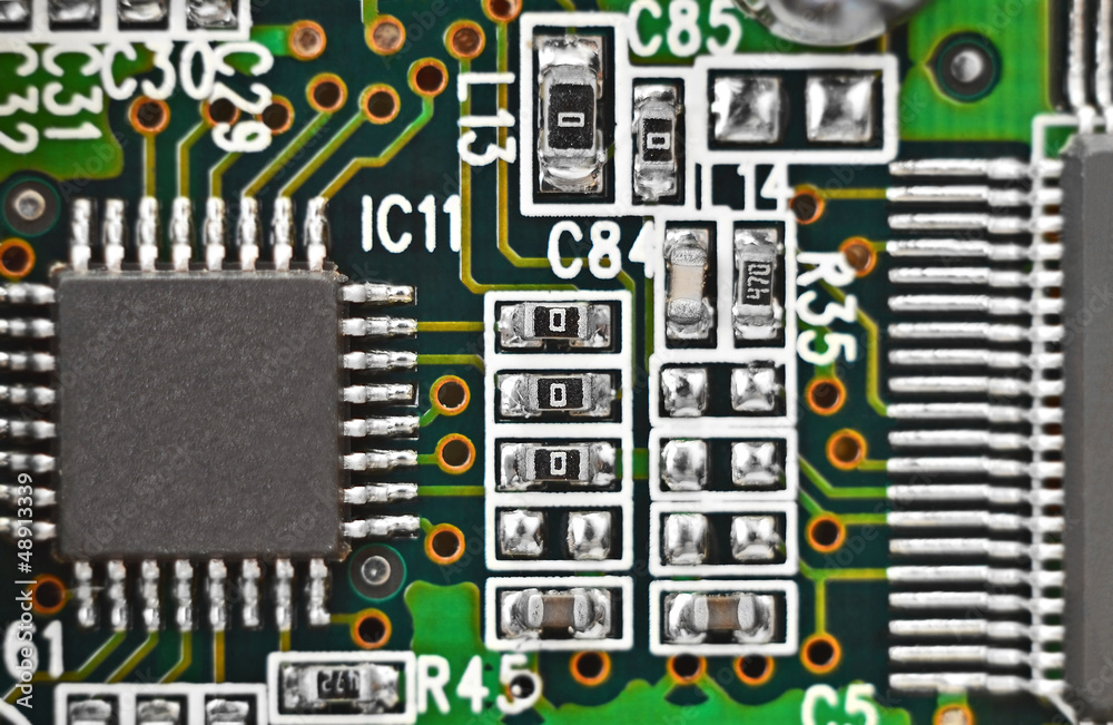 Close up of a printed green computer circuit board Close up of a printed green computer circuit board