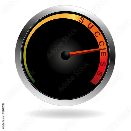 Speedometer with red needle pushing to the word success