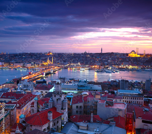 Fotografiet Istanbul Sunset Panorama