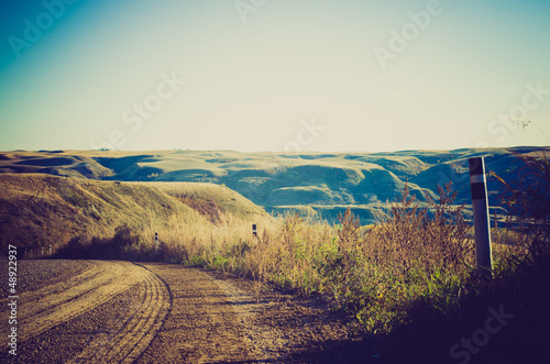 gravel road valley overlook - Drumheller Alberta - LOMO