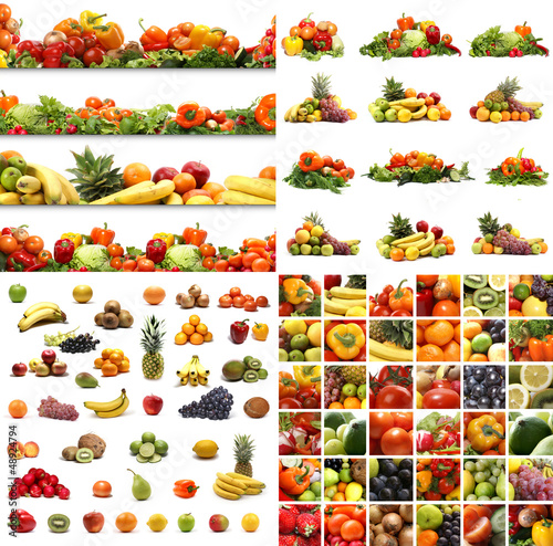 A collage of different fresh and tasty fruits and vegetables